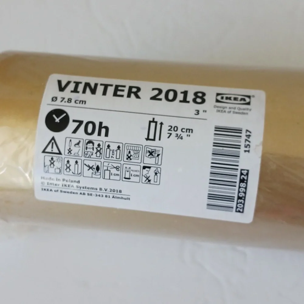 Ikea Vinter 2018 candle gold 7 3/4 in high